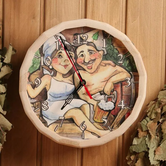 часы "бочонок - парочка" №4 с рисунком, липа, добропаровъ