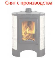печь-камин бавария изразец барокко бежевый угловая радиус с металлической крышкой экокамин
